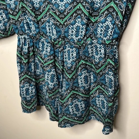 Ella Moss Green and Blue Button Down ¾ Sleeve Romper - Picture 13 of 13